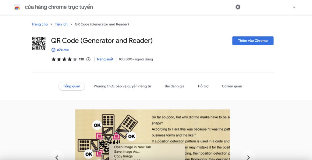 Tải tiện ích QR Code (Generator and Reader) để quét mã QR dễ dàng trên máy tính