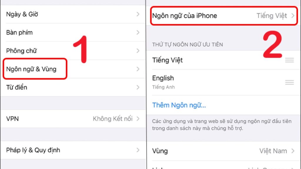 Đổi ngôn ngữ sang tiếng Anh