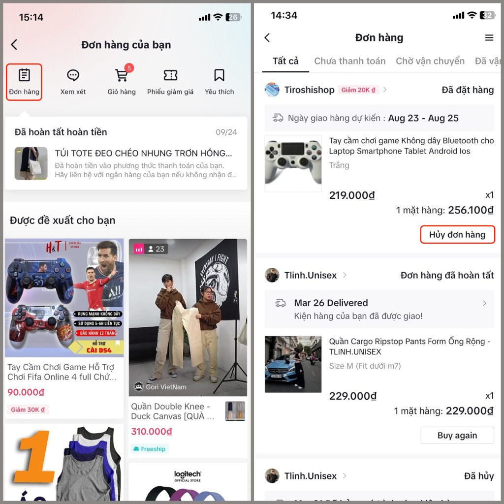 Chọn đơn hàng TikTok Shop cần hủy
