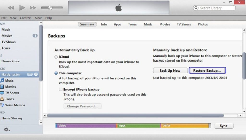Chọn Restore Backup để tìm kiếm bản sao lưu