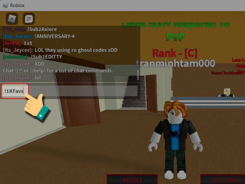 Thực hiện điền code vào ô chat và nhấn enter