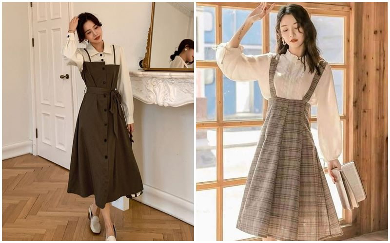 Đi Đà Lạt mặc gì cho đẹp - Váy yếm + sơ mi vintage