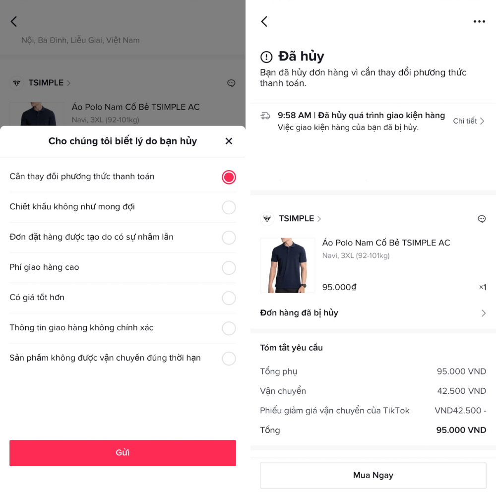 Chỉ có thể thực hiện hủy đơn hàng với các đơn đang chờ giao cho đơn vị vận chuyển