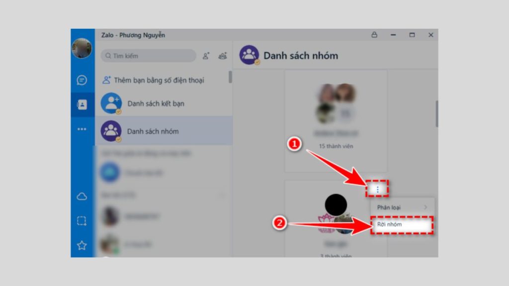 Bạn có thể thực hiện nhanh bằng cách bấm vào dấu ba chấm và chọn “rời nhóm”