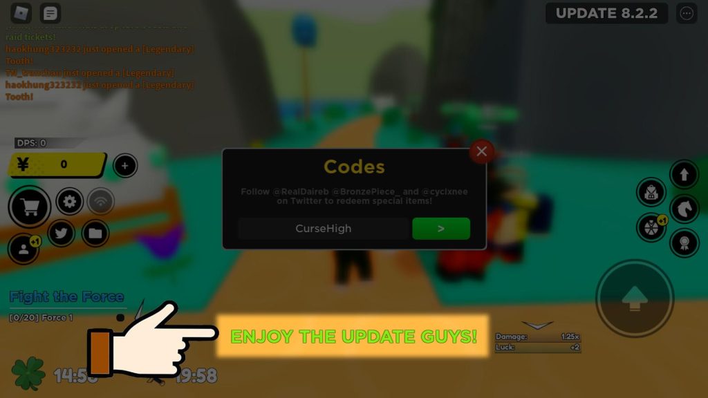Trải nghiệm trò chơi sau khi nhập mã code