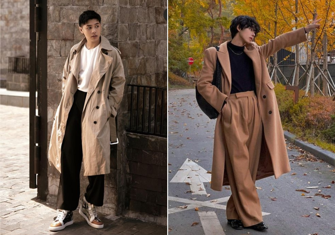 Phối áo măng tô nam cổ vest + áo len cổ lọ + quần dạ