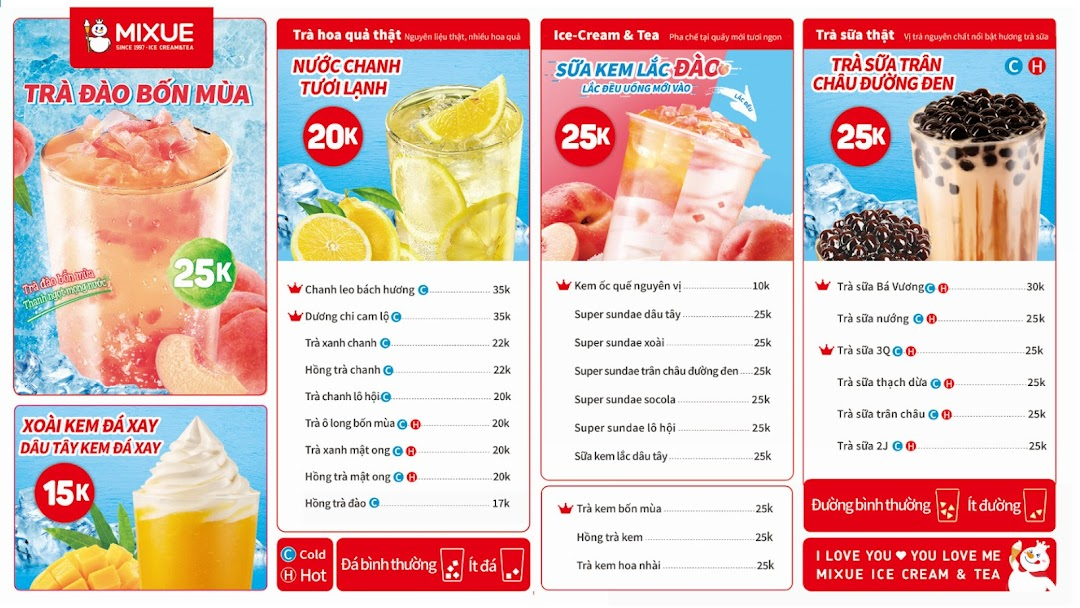 Bảng giá menu Mixue mới nhất