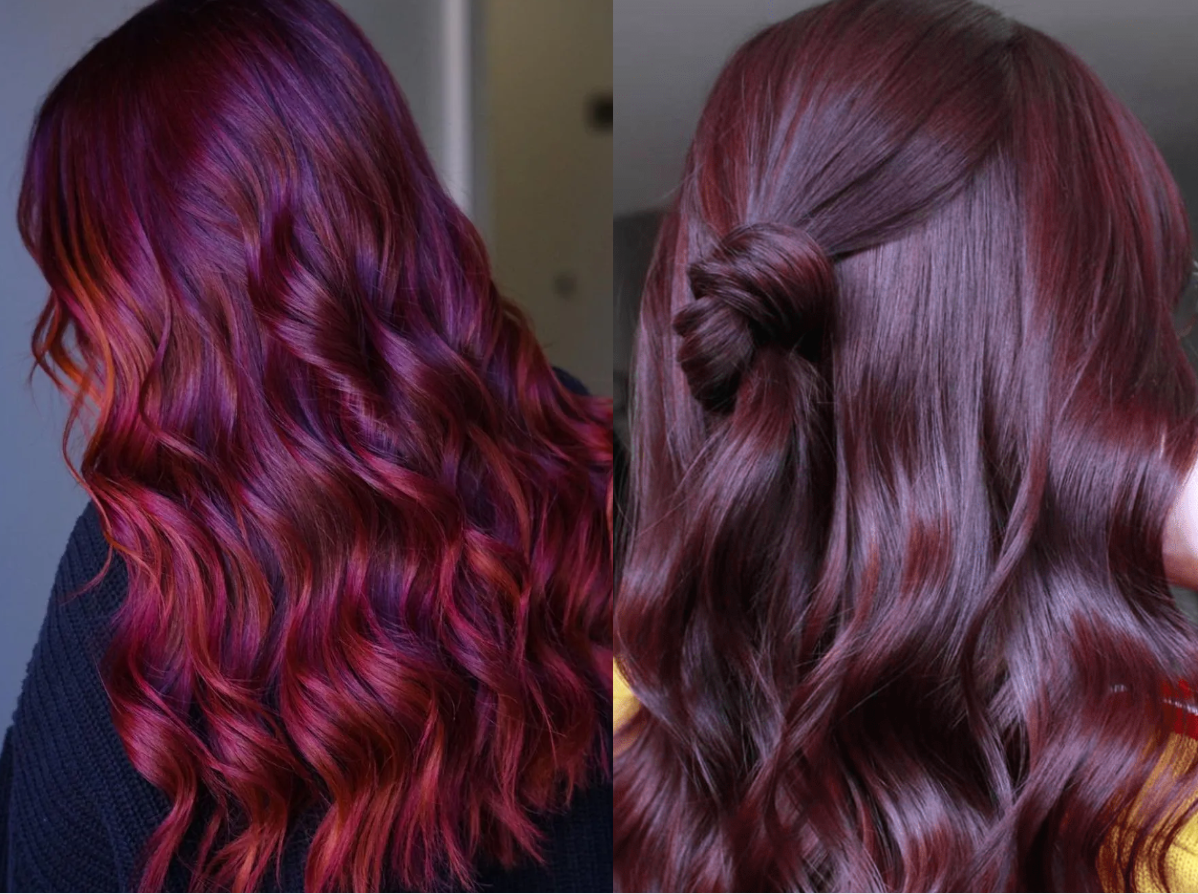 Nhuộm tóc màu sắc tím trầm đậm đỏ