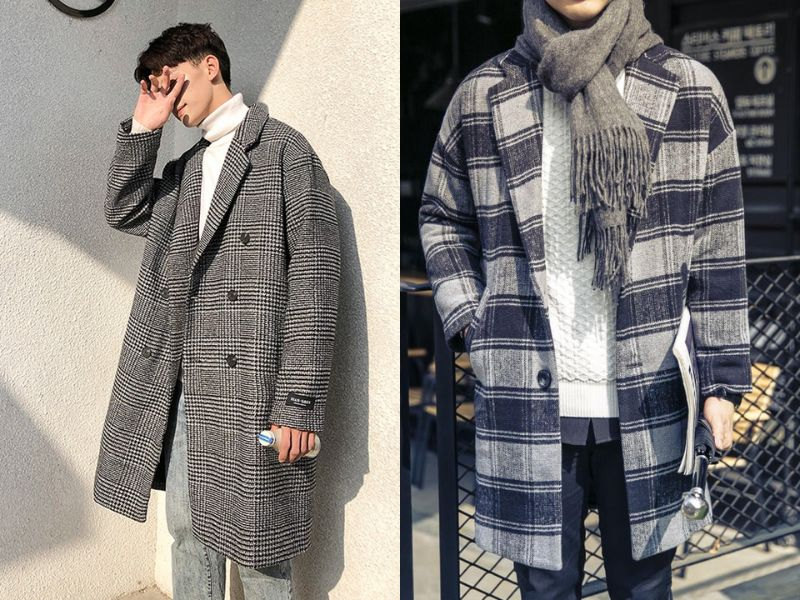 Phối áo măng tô nam đen dáng dài + áo vest ngắn + áo cổ lọ + giày tây