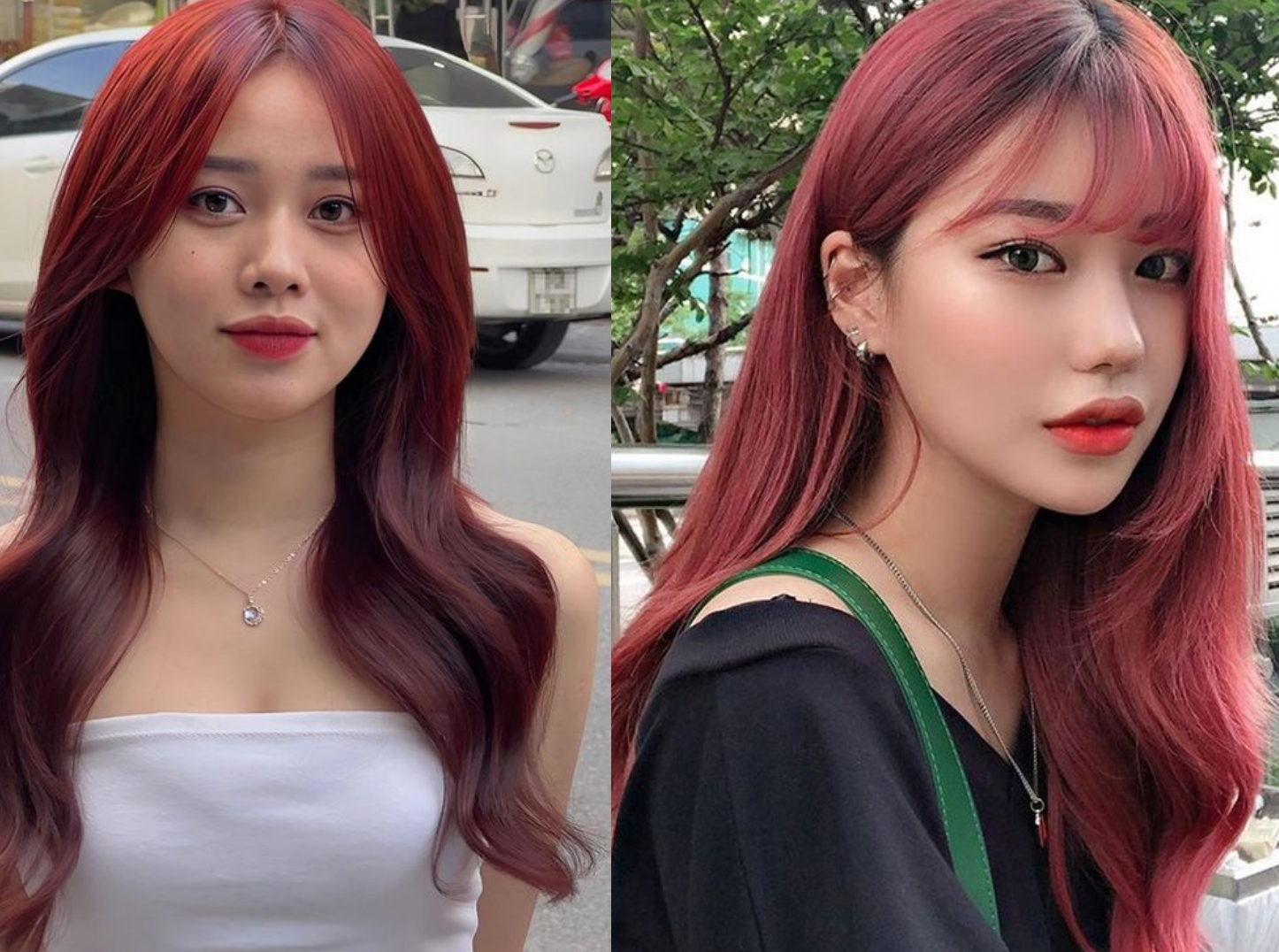 Tóc nhuộm balayage màu hồng đỏ tía