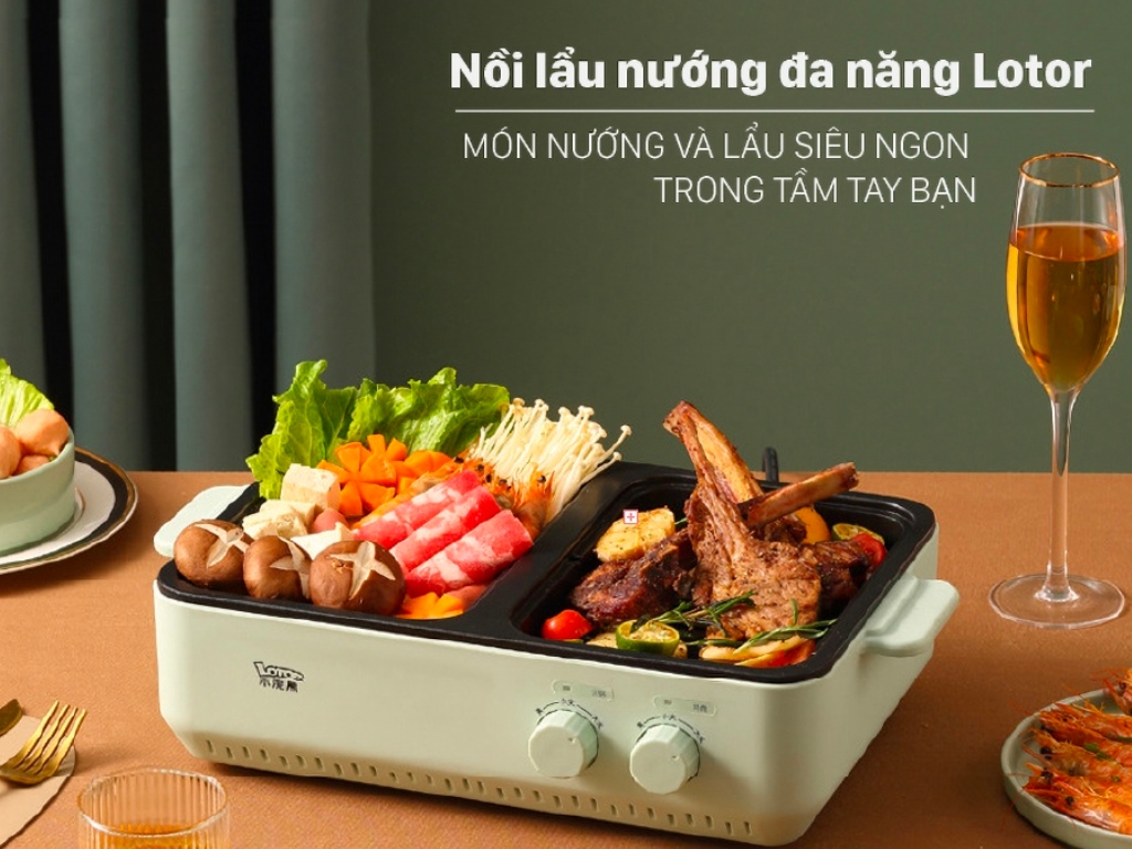 Nồi 2 ngăn nướng - lẩu kết hợp: Lotor DKL-M15A1