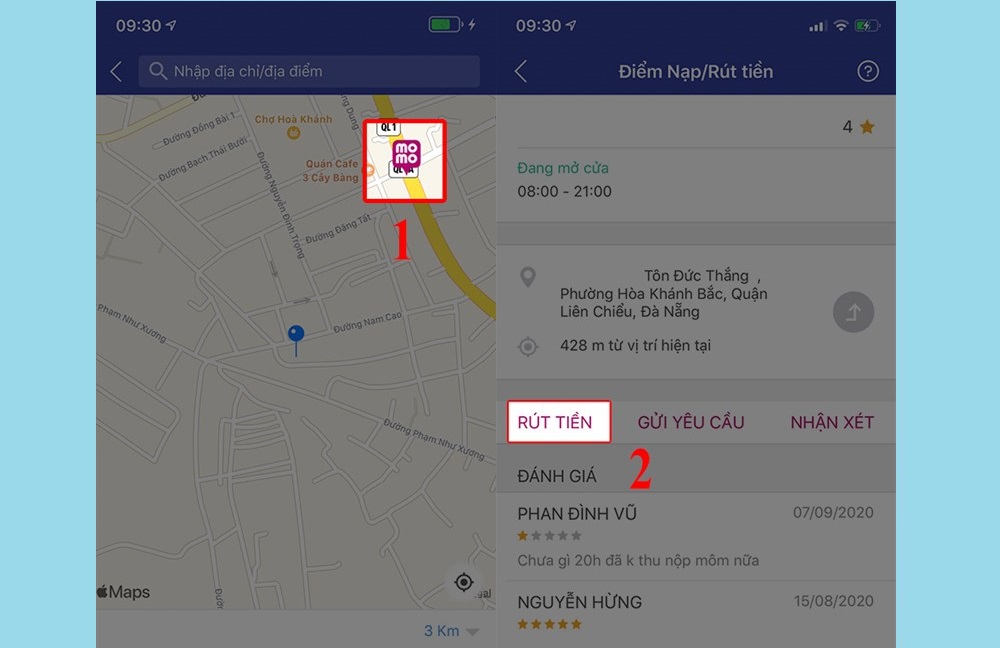 Chọn điểm nạp/rút tiền sau đó bấm Rút Tiền 