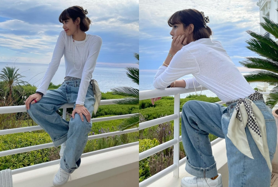Phối áo phông cùng quần jean chuẩn thời trang lisa