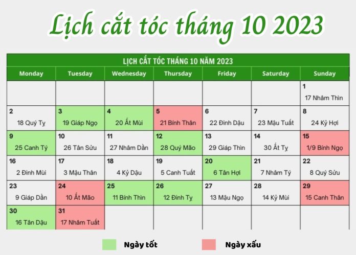lịch cắt tóc tháng 10 2023