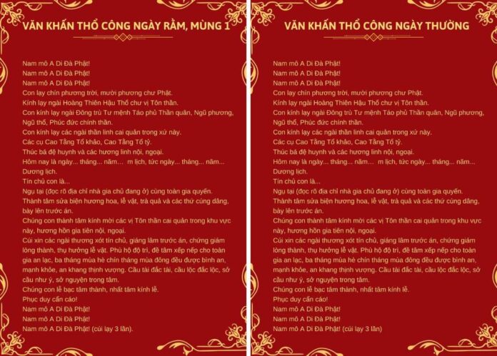 văn khấn thổ công