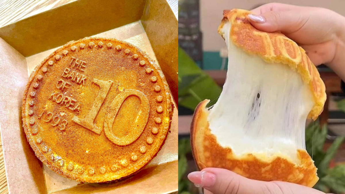 thưởng thức bánh đồng xu phô mai kéo sợi