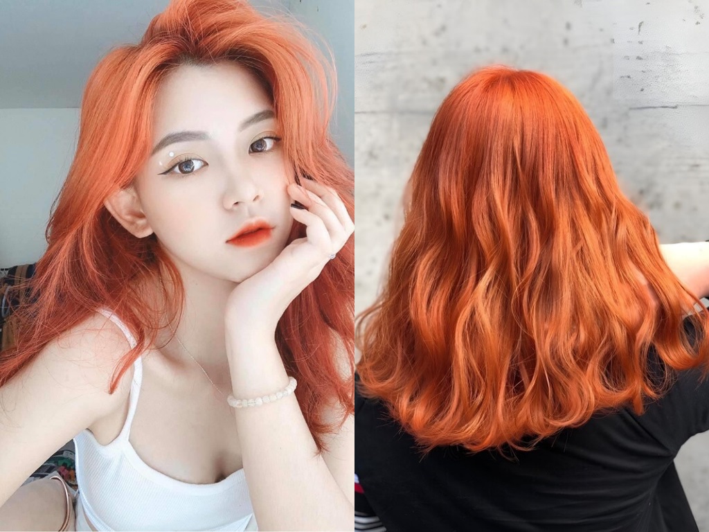 Nhuộm tóc màu cam đào 