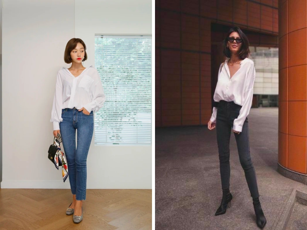 Áo sơ mi với quần skinny
