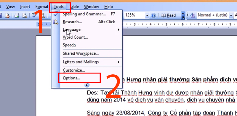 Nhấn Tools và chọn options