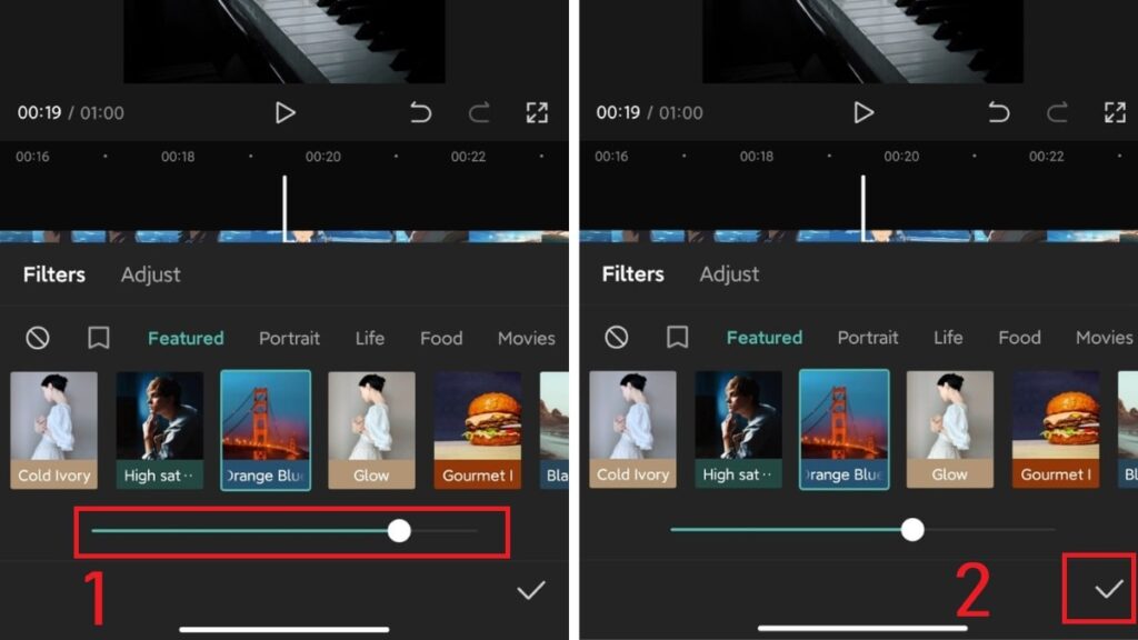 Tùy chọn mức độ áp dụng filters để video hài hòa
