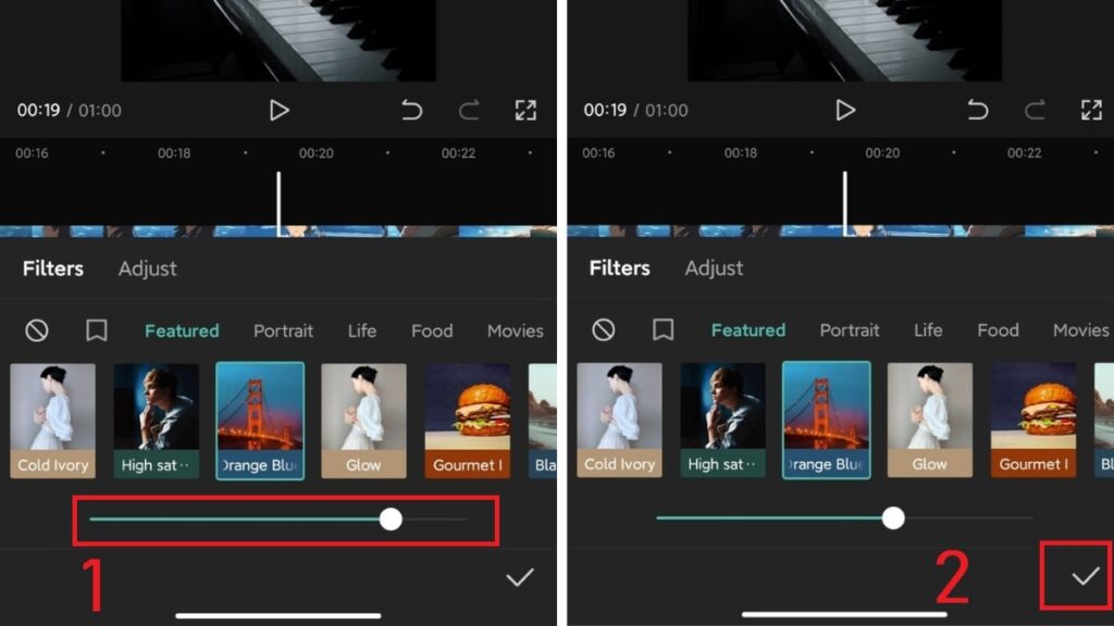 Tùy chọn mức độ áp dụng filters để video hài hòa 