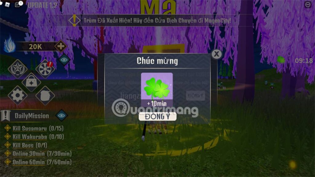 Click đồng ý để nhận thưởng