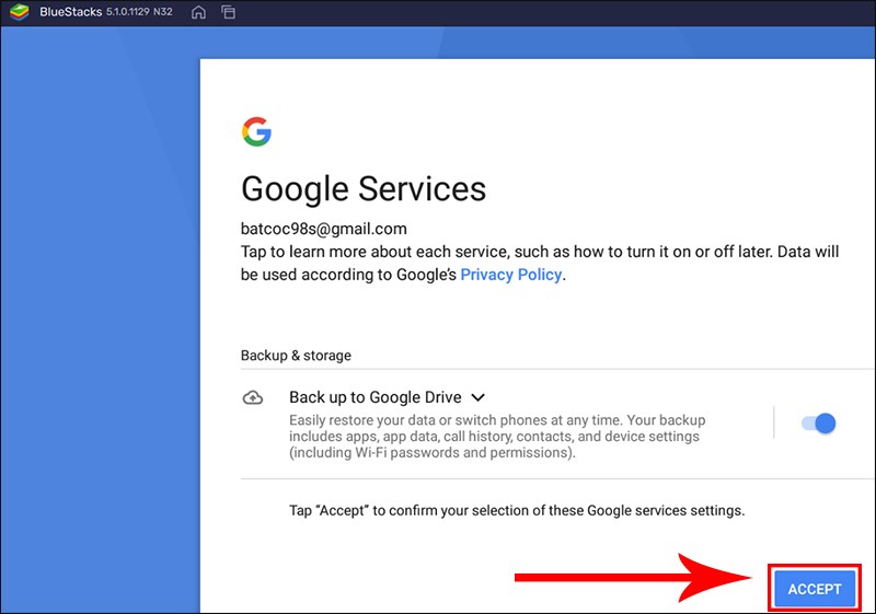 Xác nhận cho phép sao chép dữ liệu lên Google Drive
