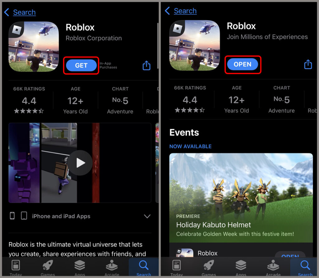 Nhấn nút “Nhận” để cài đặt Roblox vào điện thoại