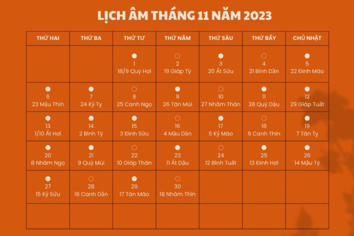 lịch âm tháng 11