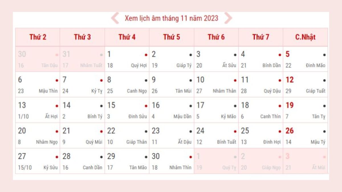 Cách xem lịch Âm tháng 11 Lịch Vạn Niên tháng 11 năm 2023 chuẩn nhất