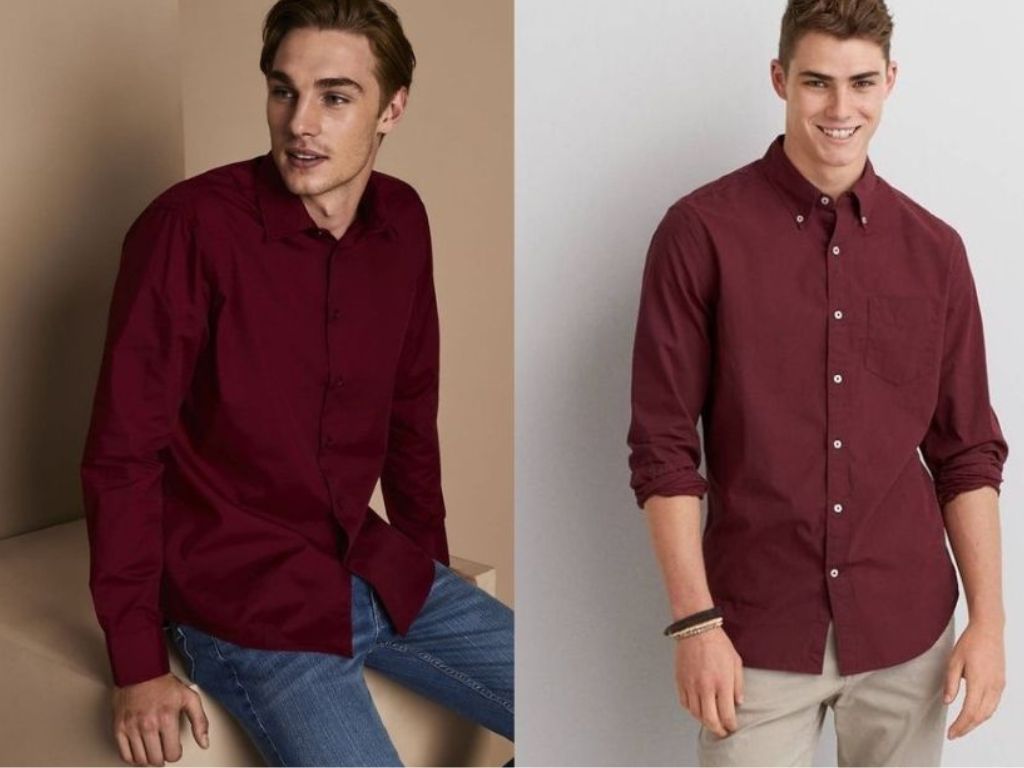 Phối áo sơ mi đỏ đô lịch lãm cho nam mệnh Hỏa