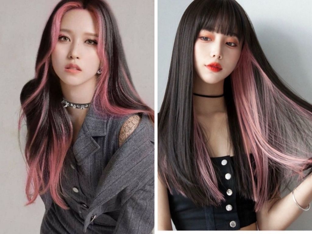 Nhuộm tóc highlight nâu hồng 