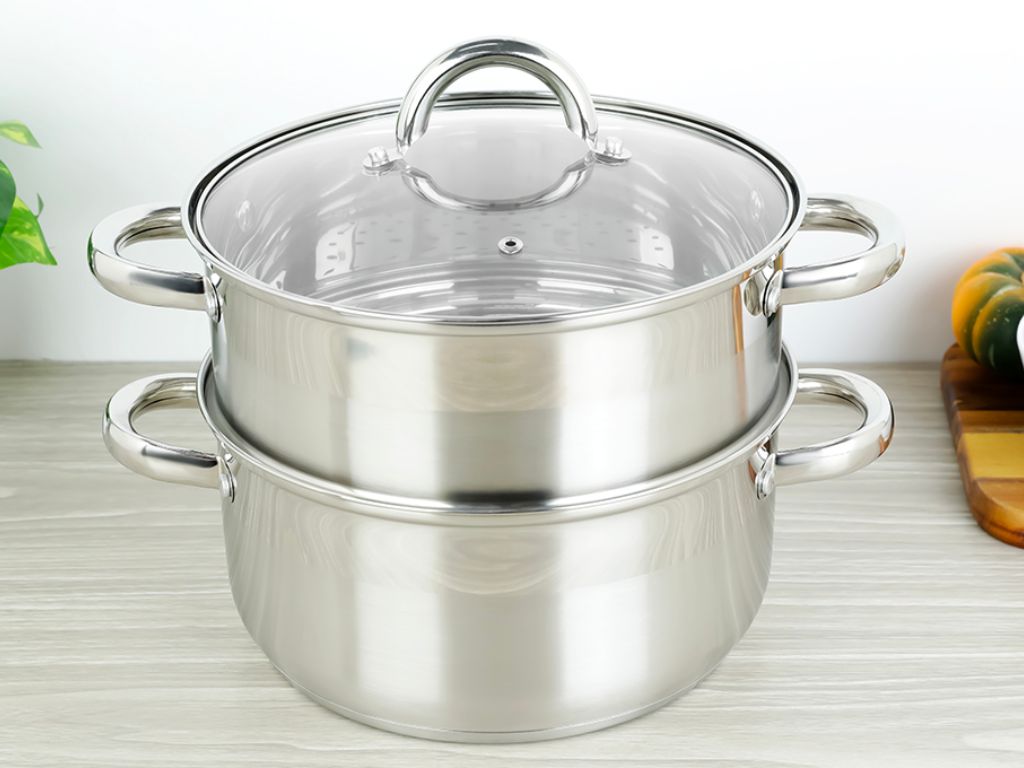 Bộ nồi xửng hấp thủy nhiệt inox 3 đáy nắp kiếng Delites CW-S106-1