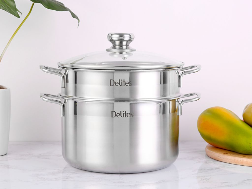 Bộ nồi hấp thủy nhiệt inox 1 đáy nắp inox 24cm Delites XR001-24