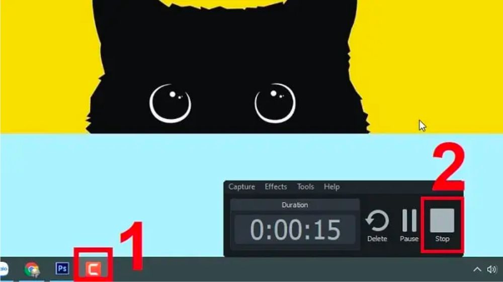 Nhấn chọn nút Stop hình vuông ở ngoài cùng bên phải để dừng quay video màn hình