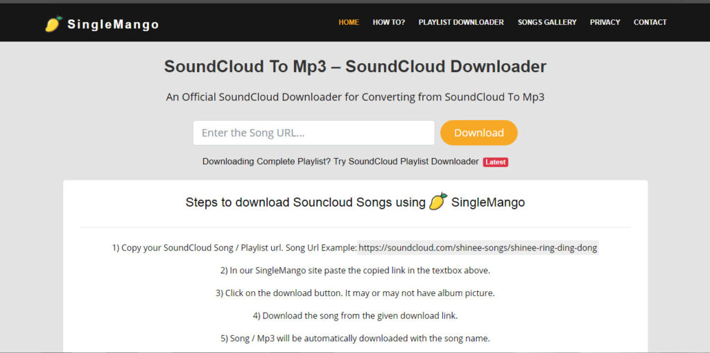 Cách tải nhạc SoundCloud trên singlemango.com