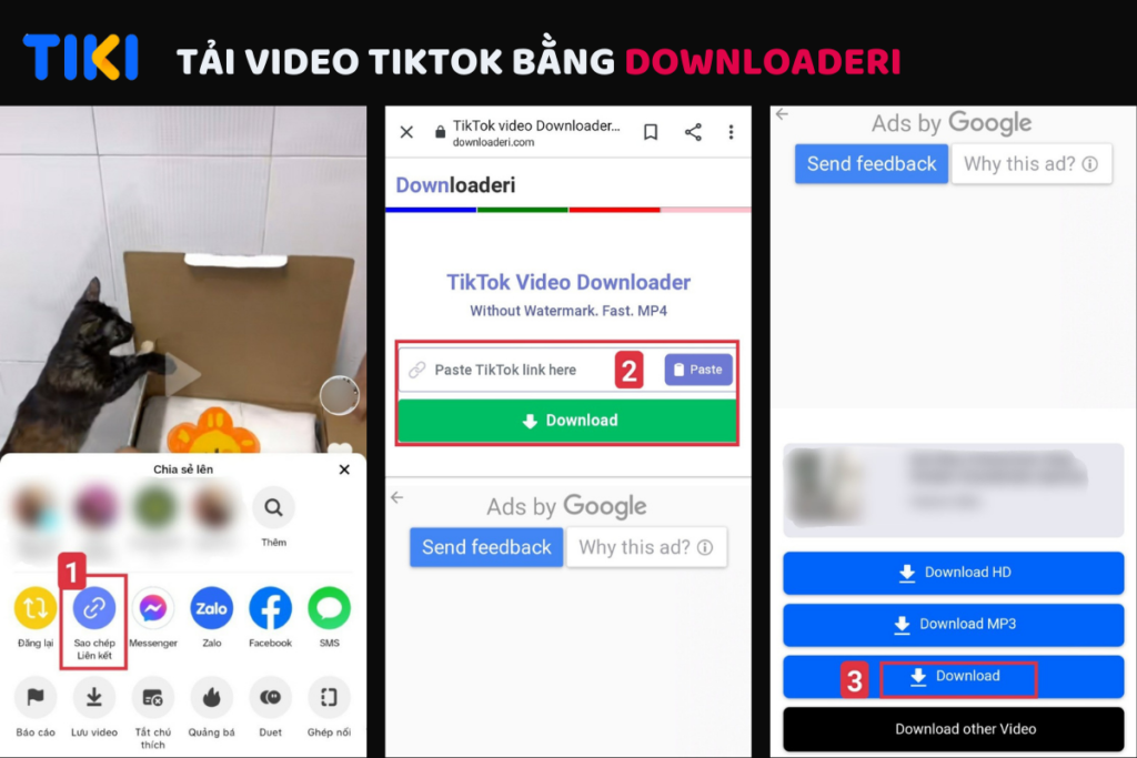Tải video TikTok bằng Downloaderi