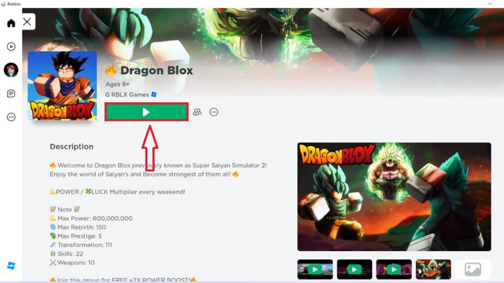 Chọn vào Dragon Blox để vào game nhập code nhận thưởng