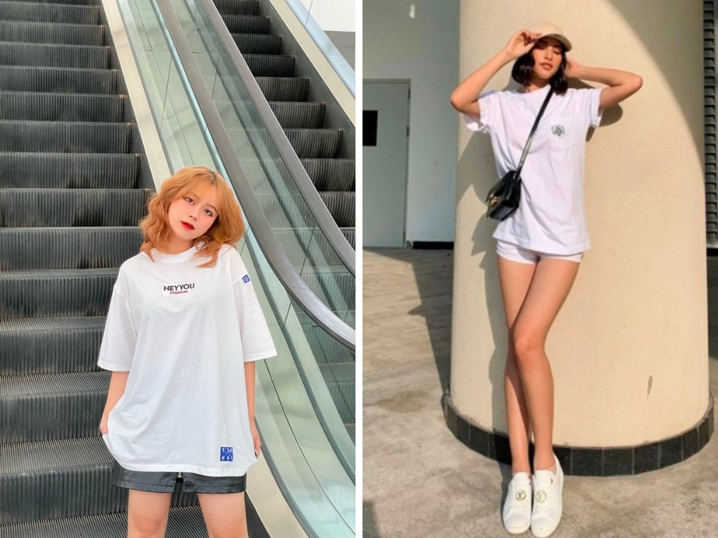 tóc ngắn mặc gì đẹp Áo thun oversize với quần short