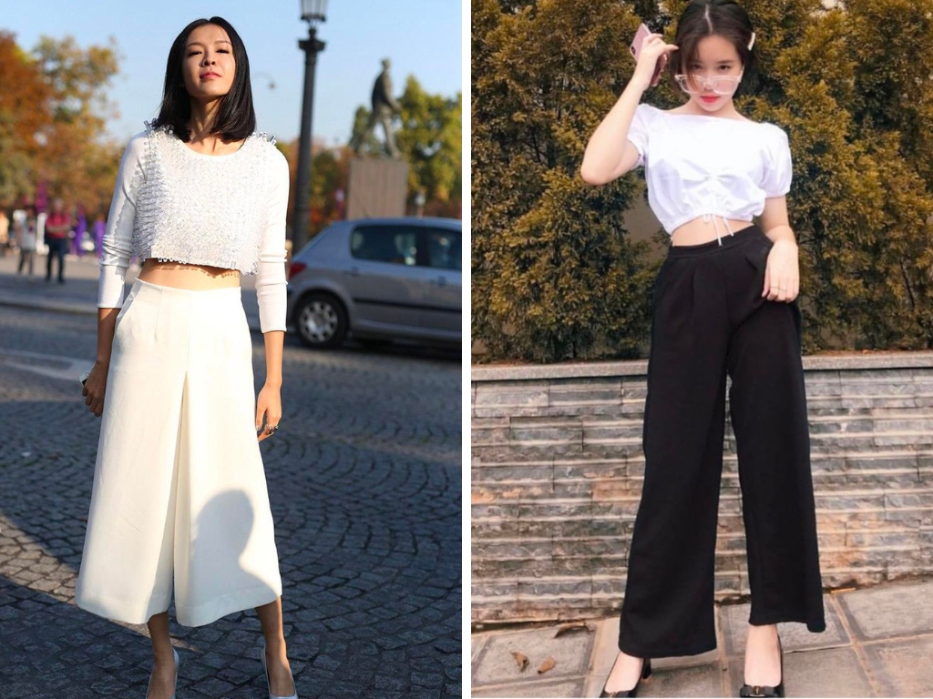 Áo croptop với quần culottes cạp cao