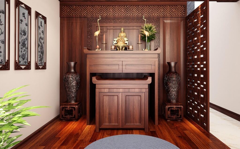 Phòng thờ kết hợp phòng khách truyền thống