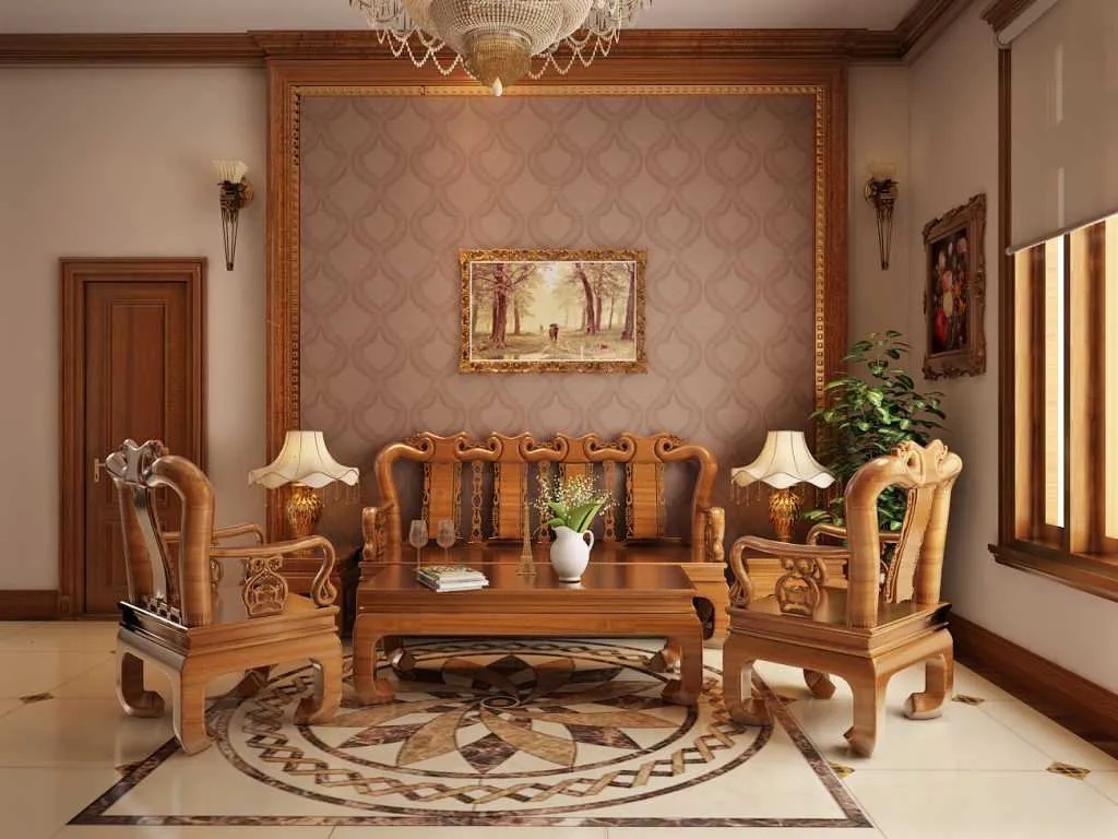 Thiết kế phòng khách với gỗ nội thất