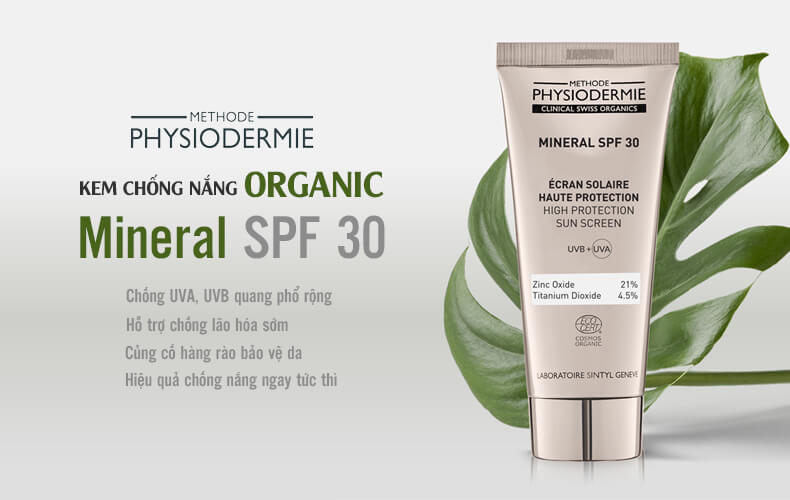Kem chống nắng sinh học Methode Physiodermie Mineral SPF 30 Organic với công nghệ chống nắng sinh học phi nano