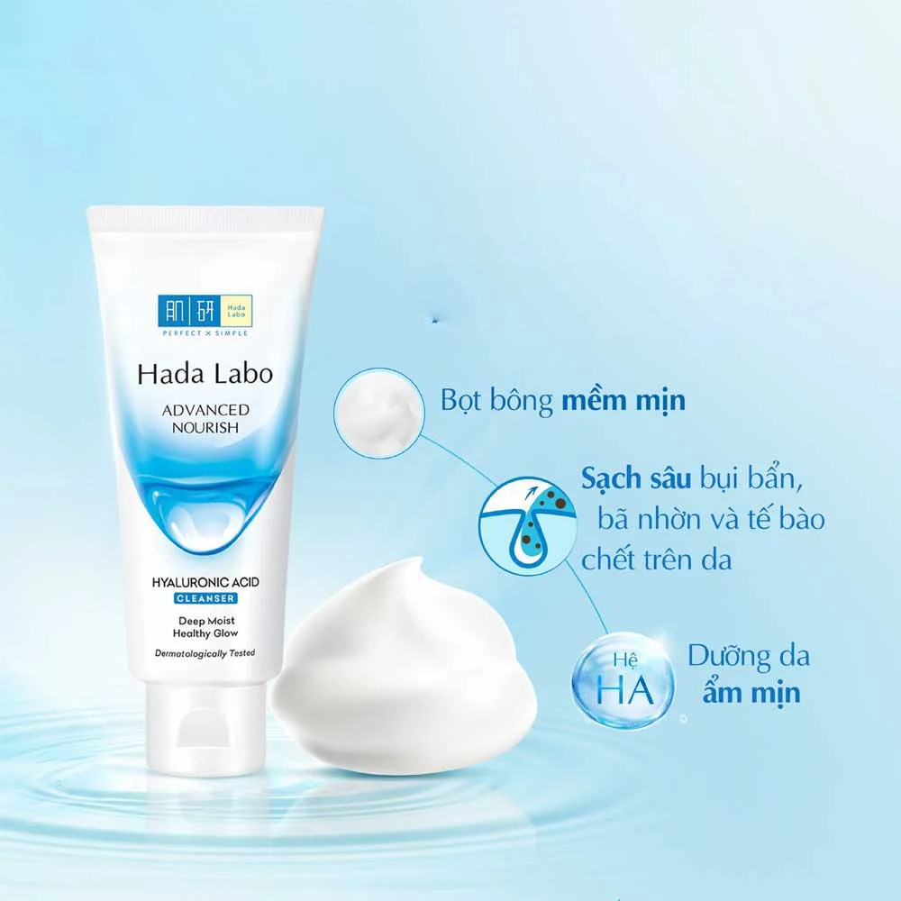 Sữa rửa mặt da khô giá bình dân Hada Labo Advanced Nourish Hyaluronic Acid Cleanser