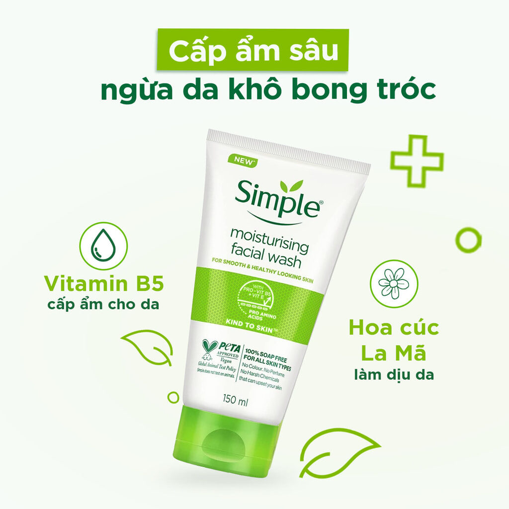 Sữa rửa mặt Simple cho da khô Moisturising Facial Wash