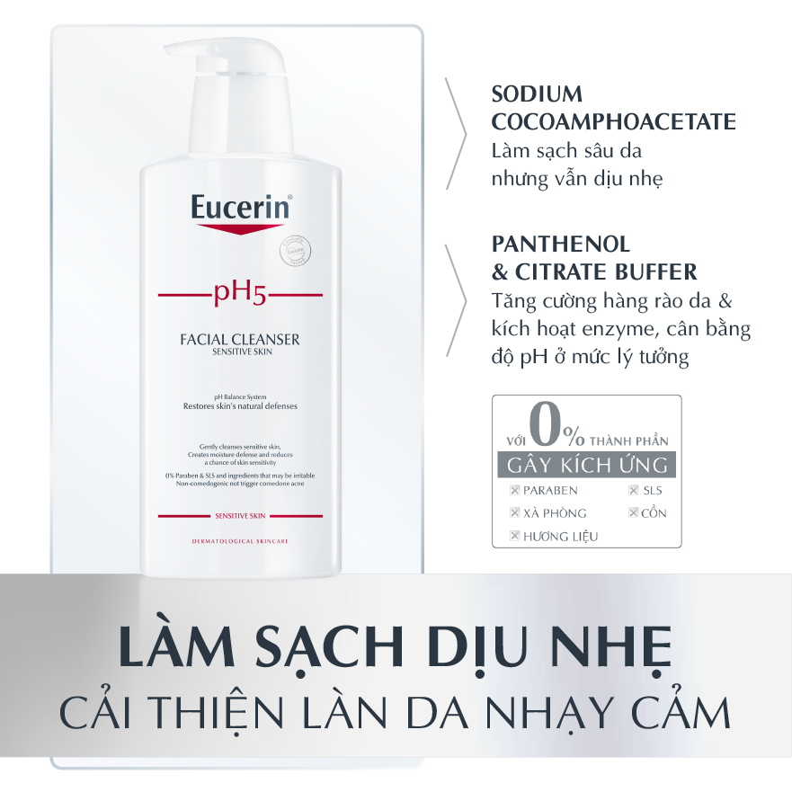 Sữa rửa mặt cho da khô Eucerin pH5 Facial Cleanser