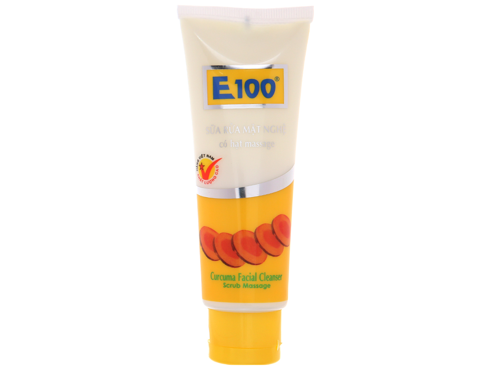 Sữa rửa mặt nghệ E100 có hạt massage giúp loại bỏ lớp tế bào chết, bụi bẩn tích tụ trong lỗ chân lông