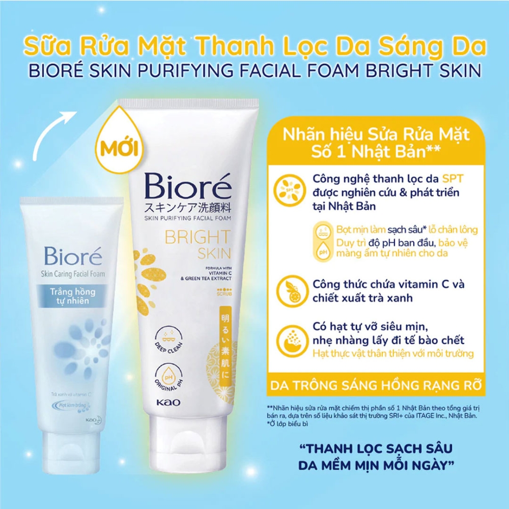 Sữa rửa mặt Bioré thanh lọc sáng da