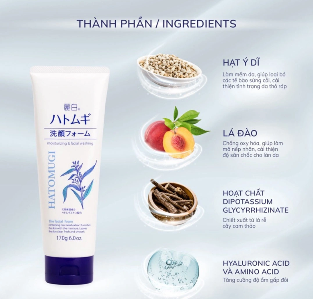 Sữa rửa mặt tẩy trang dưỡng ẩm làm sáng da Hatomugi