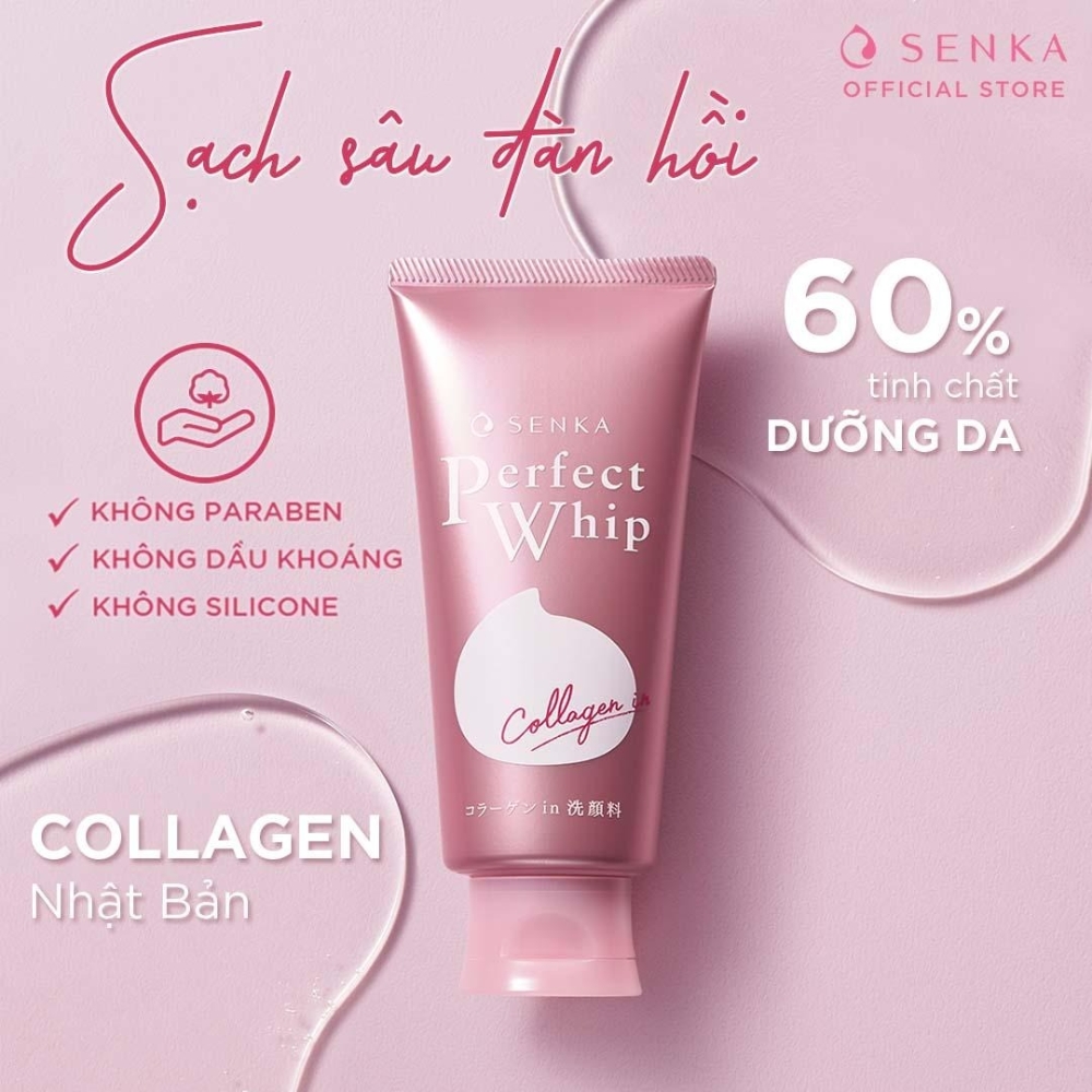 Sữa rửa mặt tạo bọt bổ sung Collagen Senka Perect Whip
